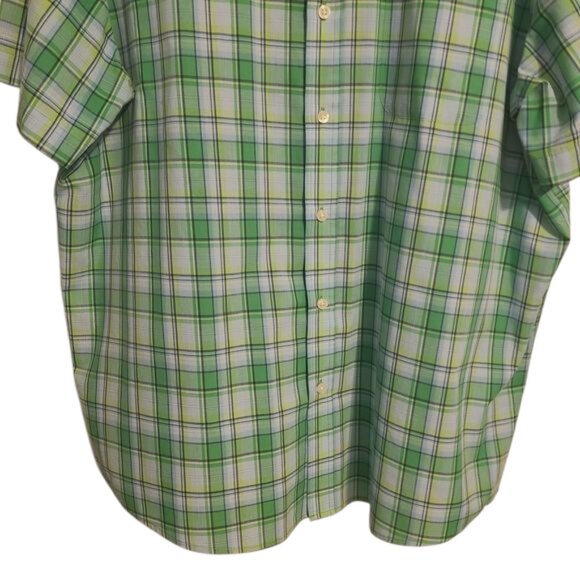 Saddlebred | Men's Green and White Short Sleeve Plaid Casual Shirt (Size XXL) - Picture 6 of 11